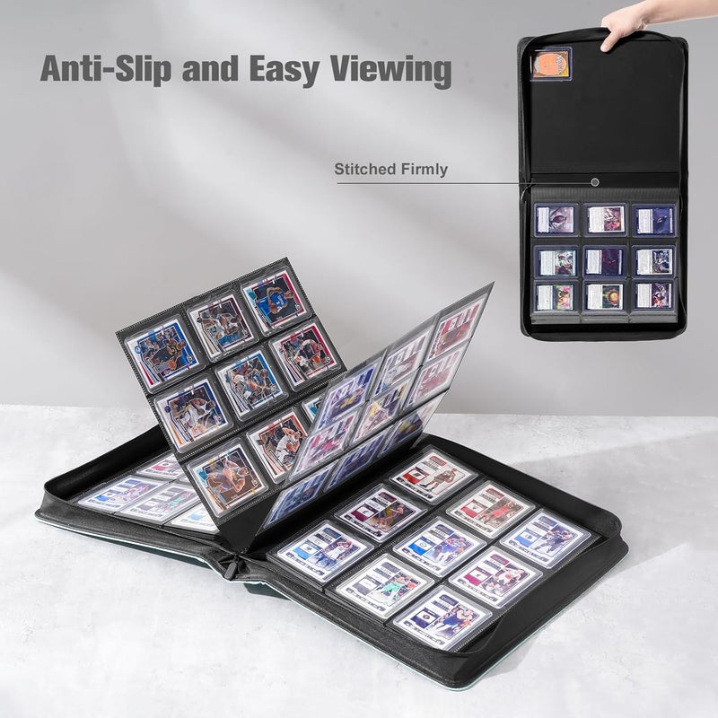 Procase Top Loader Binder, 9 Pocket Holds 324 Toploaders, Waterproof PU Leather with Non-PVC Pockets for Trading Cards or Sports Cards, Compatible with TCG, MTG in 3"x4" Toploader -Lightblue - Image 5